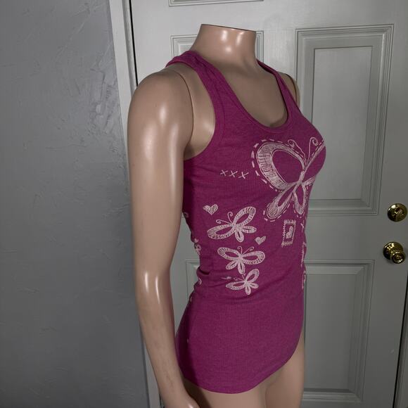 Vintage Y2k Self Esteem Tank Top Shirt M Butterfly Cotton Print Ribbed Knit Y10 - Picture 4 of 5